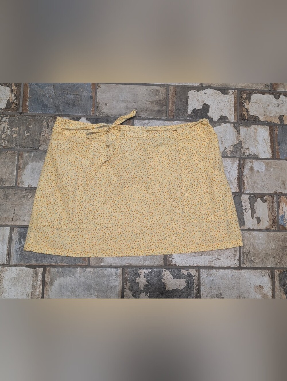 Vintage American Eagle Yellow Ditsy Micro-Floral Cotton Mini Skirt - Women 14